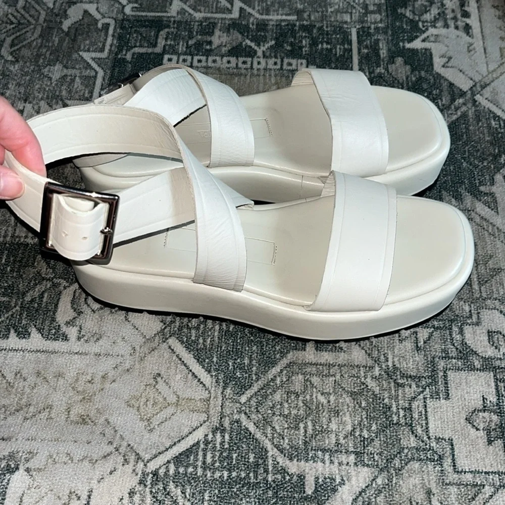 Zara women’s leather White Platform Sandals size 38 US 7.5 - Picture 2 of 8